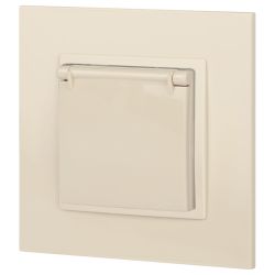 Розетка ЭРА Elegance 14-2103-02 с заземлением 2P+E Schuko со шторками с крышкой 16A-250В IP20 слоновая кость | Эра Elegance