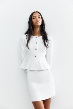 ZARA КАРДИГАН ИЗ ТОНКОГО ТРИКОТАЖА С БАСКОЙ, БЕЛЫЙ