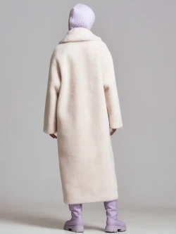 Шуба чебурашка длинная из овечьей шерсти, жемчужная, SilverFox