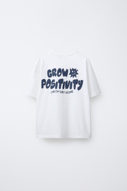 ZARA ФУТБОЛКА С НАДПИСЬЮ, БЕЛЫЙ