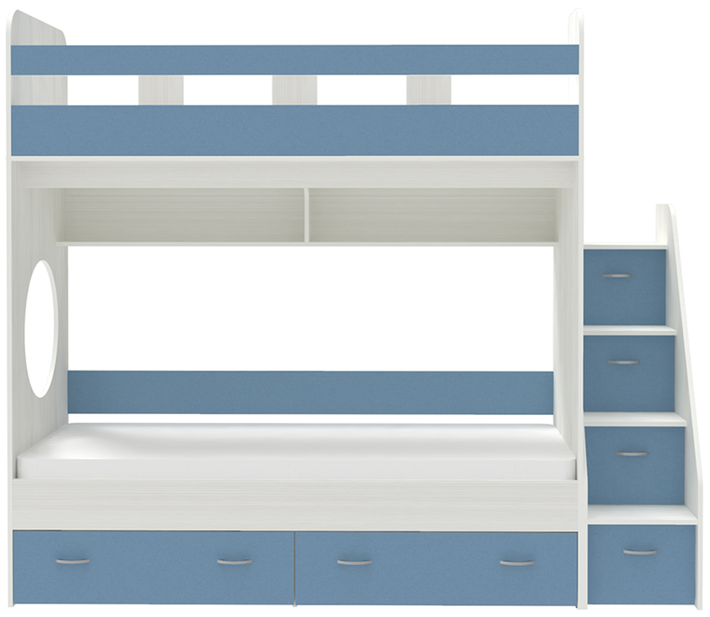 Двухъярусная кровать КарИВи Юниор 1 90х200 Белое Дерево Светло-синий, голубой