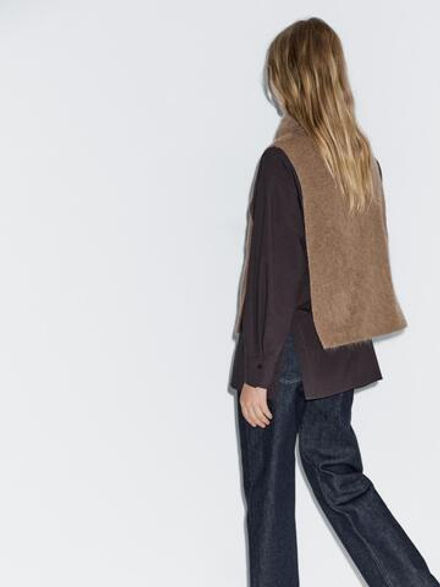 Massimo Dutti Манишка из 100% кашемира с застежкой-молнией, бежевый