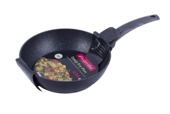 Сотейник 24 см. из кованного алюминия Kamille KM-4134 с антипригарным покрытием PTFE чёрный мрамор