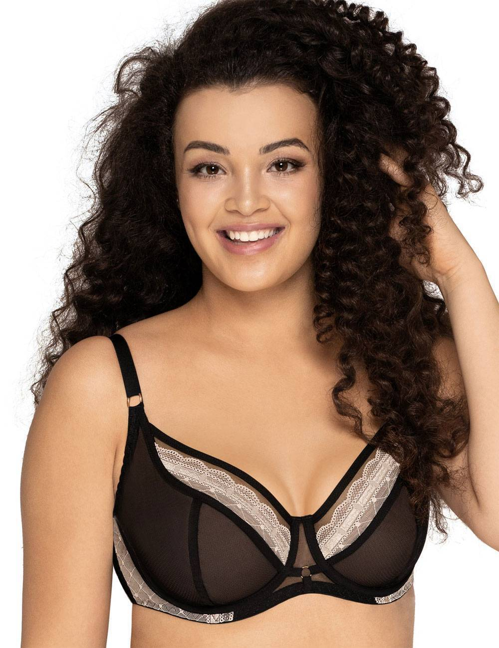 Бюстгальтер на каркасах с контрастным кружевом (Размер: 70J) (Цвет: черный)