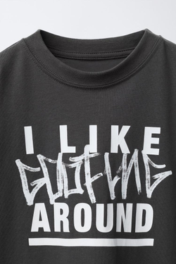 ZARA ФУТБОЛКА С ПРИНТОМ ГРАФФИТИ, ТЕМНЫЙ АНТРАЦИТ