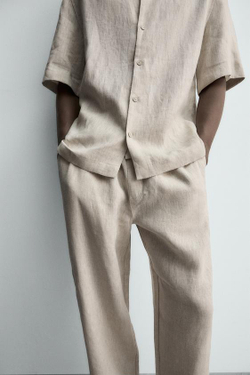 ZARA БРЮКИ RELAXED FIT ИЗ 100% ЛЬНА, СВЕТЛО-БЕЖЕВЫЙ