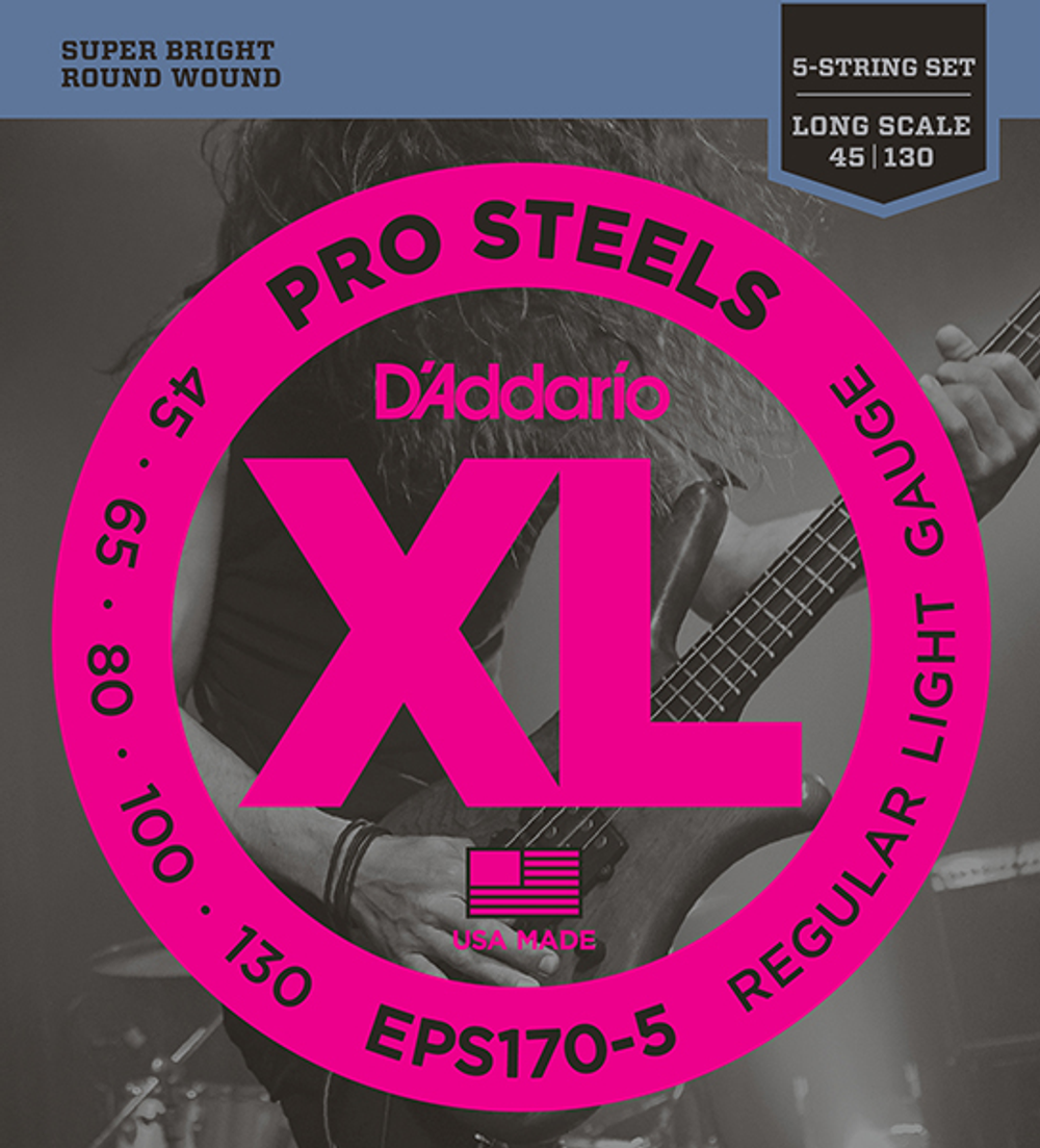 D`ADDARIO EPS170-5 ProSteels Комплект струн для 5-струнной бас-гитары, Light, 45-130, Long Scale.