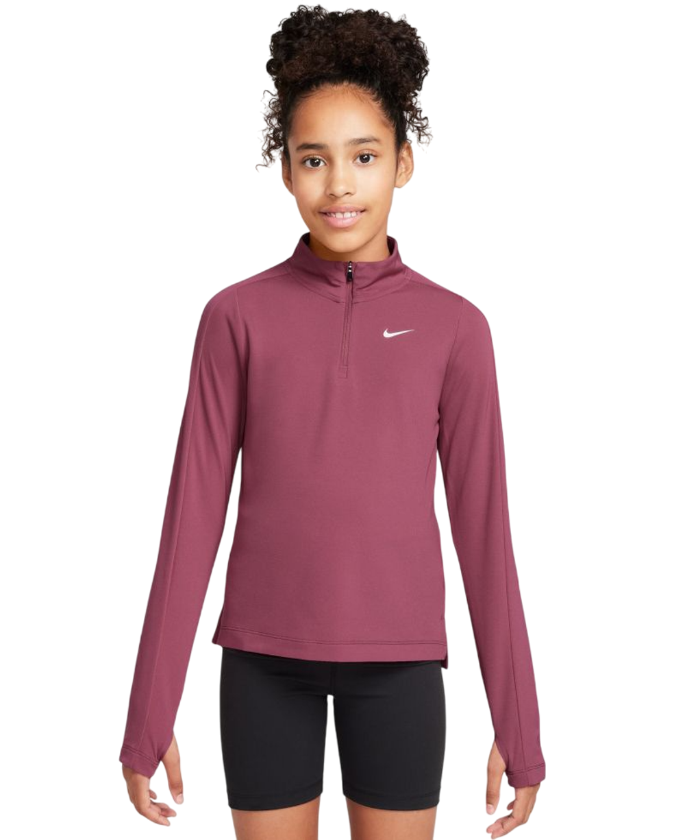 Футболка для мальчика теннисная Nike Girls Dri-FIT Long-Sleeve 1/4-Zip - sweet beet/white