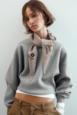 ZARA ТРИКОТАЖНАЯ БАНДАНА С ЦВЕТОЧНОЙ ВЫШИВКОЙ, РЫЖЕВАТО-КОРИЧНЕВЫЙ