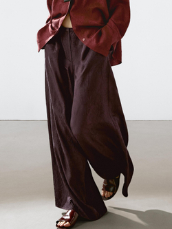 Massimo Dutti Струящиеся брюки из жатой ткани, бургундский