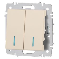 Выключатель Intro Accent 6-105-02 двойной с подсветкой, 10А-250В, IP20, СУ, AL/CU, слоновая кость