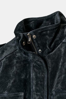 ZARA КУРТКА ИЗ 100% ЗАМШИ С КАРМАНАМИ, СИНИЙ