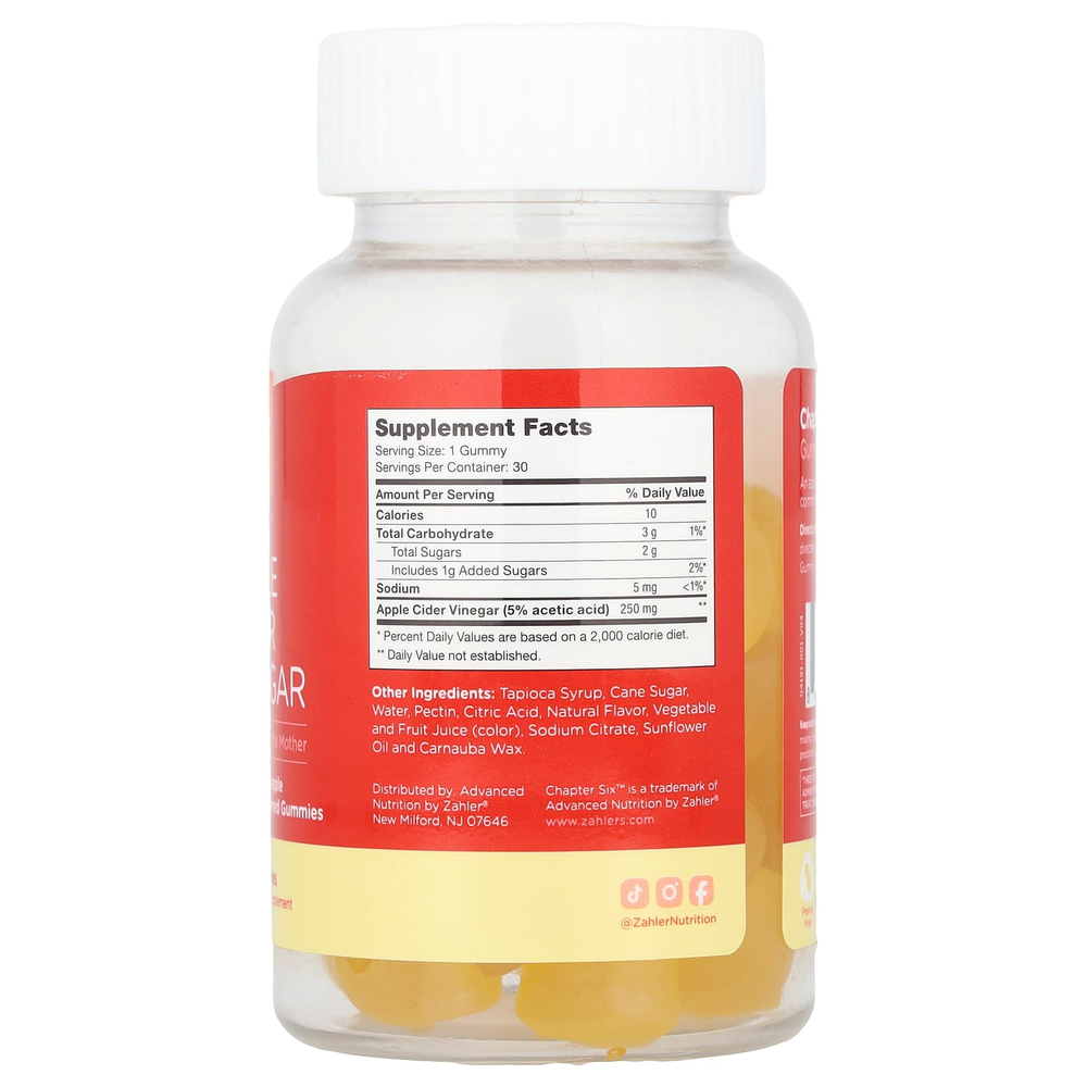 Chapter Six, жевательные таблетки с яблочным уксусом, со вкусом ананаса, 250 мг, 30 жевательных таблеток