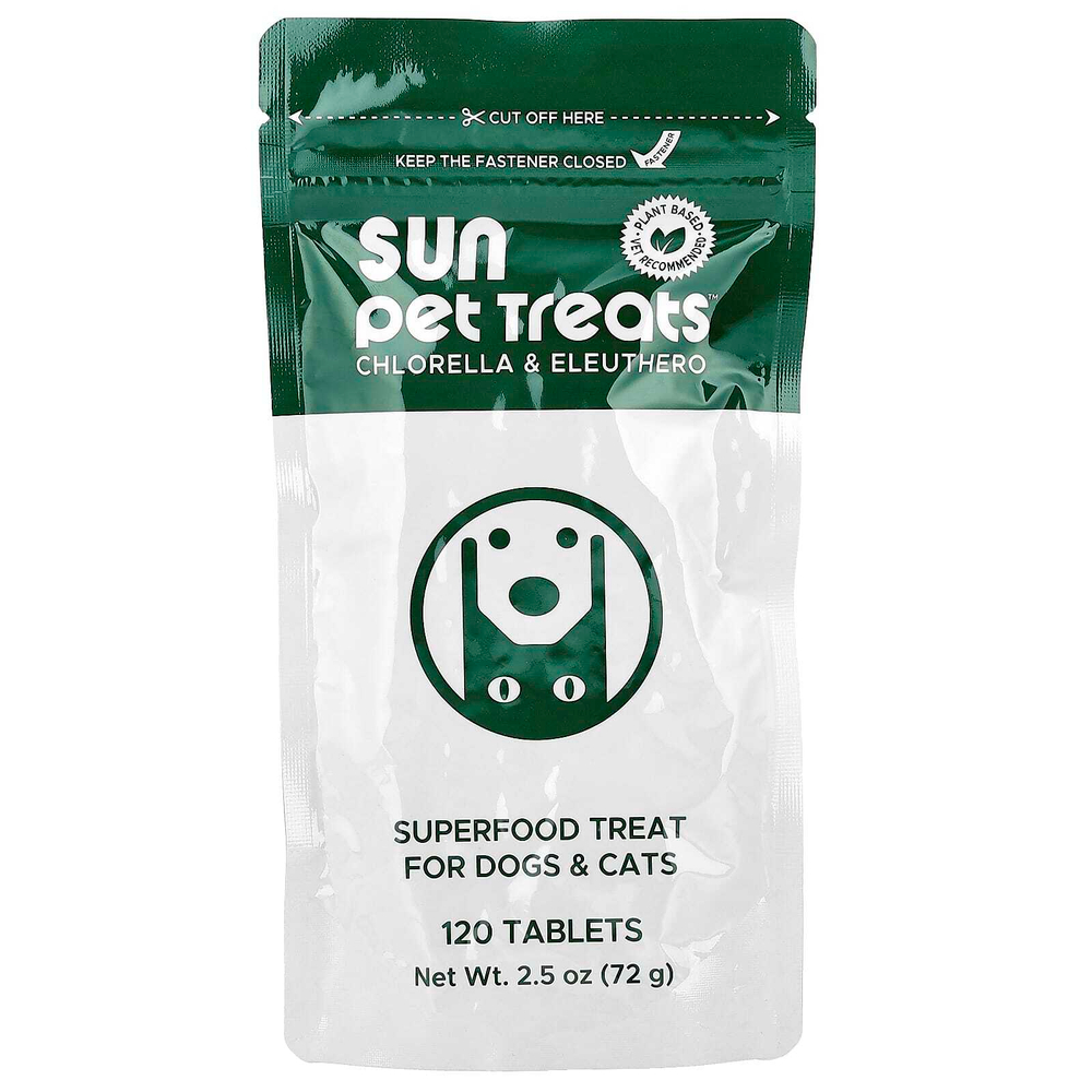 Sun Chlorella, Sun Pet Treats ™, хлорелла и элеутерококк, для собак и кошек, 120 таблеток