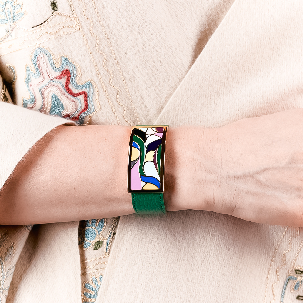 Браслет Fiore Luna на зеленом кожаном ремешке CB13600-17