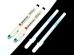 Набор две белые гелиевые ручки + два черных линера (толщина 0,3 мм и 0,9 мм) для рисования и скетчинга