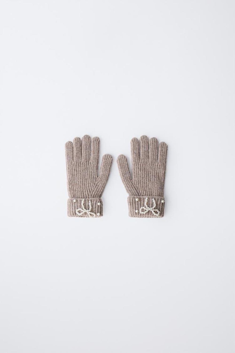 ZARA ВЯЗАНЫЕ ПЕРЧАТКИ С БУСИНАМИ, КОРИЧНЕВЫЙ МЕЛАНЖ