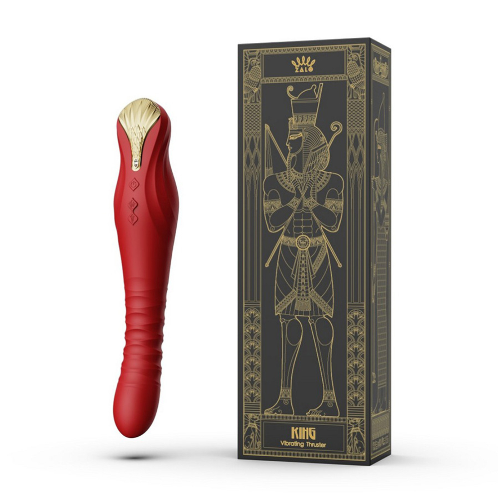 Красный вибратор 30,2см с поступательными движениями Zalo King Vibrating Thruster Wine Red