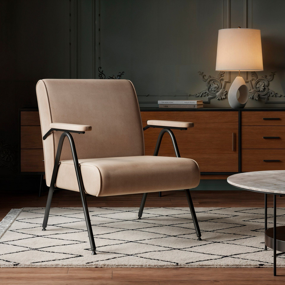 Кресло Andy с мягкими подлокотниками, бархат пепельно-бежевый 25