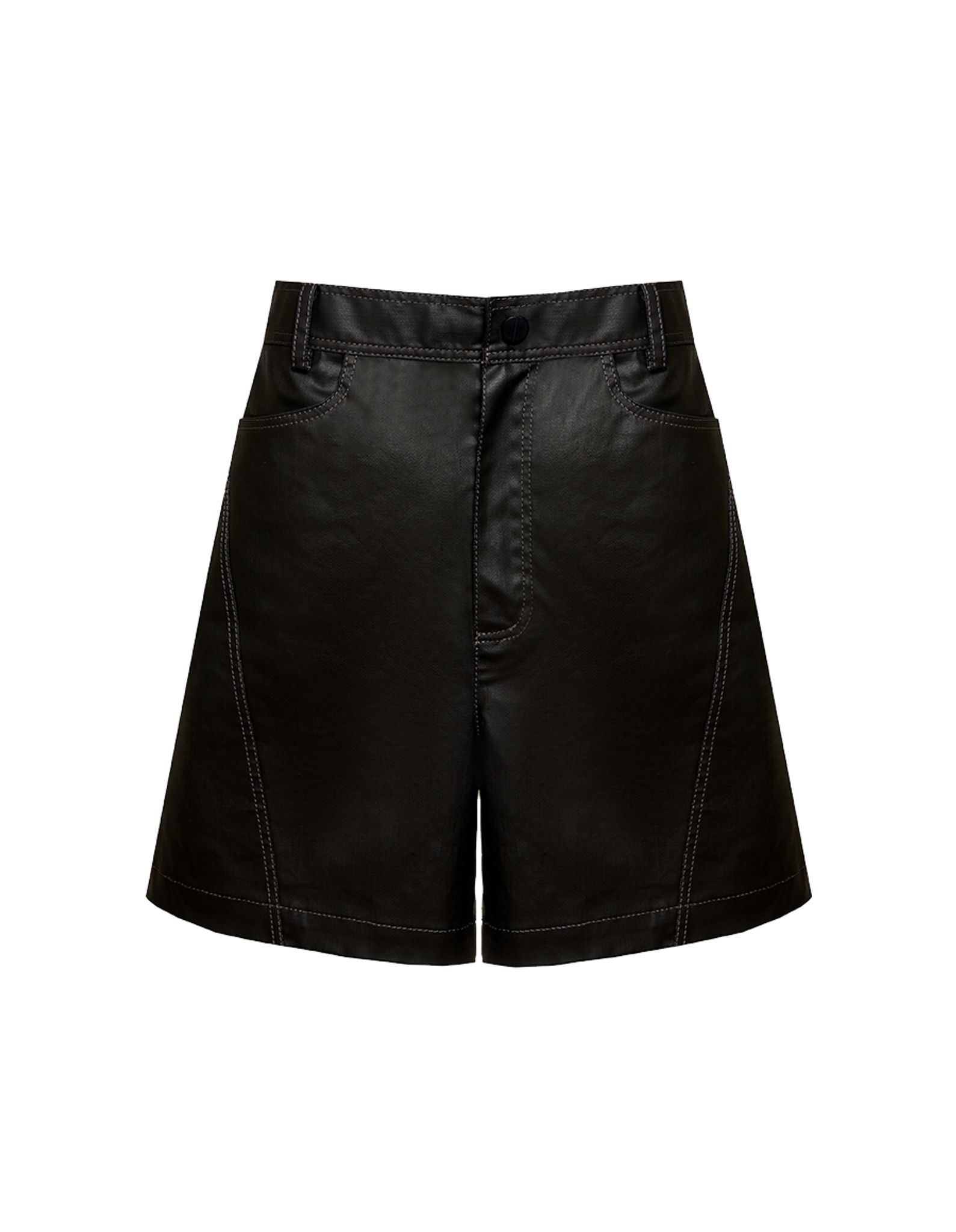 Black rubberized jeans shorts