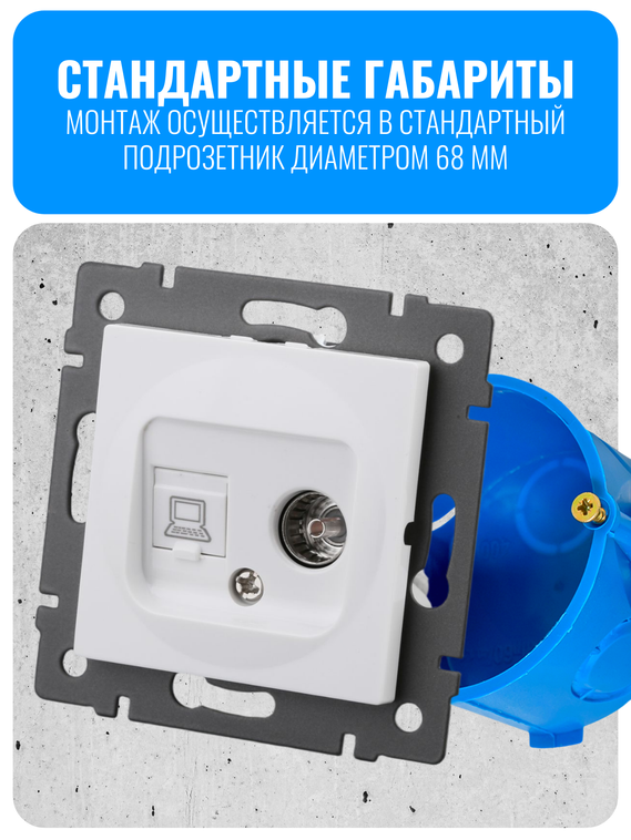 Розетка комбинированная ТВ + интернет RJ45 Smart Aura серия ELIT без рамки