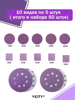 Круг (диск) шлифовальный , размер 125 мм/ 50шт / Р180,P240,P320,P400,P600;