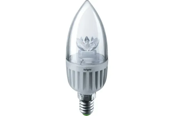 Лампа светодиодная Navigator 220V C37 Е14 7W 4000K свеча прозрачная 26807
