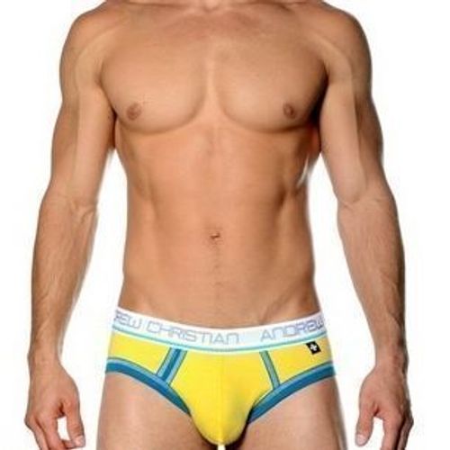 Мужские трусы брифы желтые с голубой окантовкой Andrew ChristianTighty brief Yellow AC3-M120