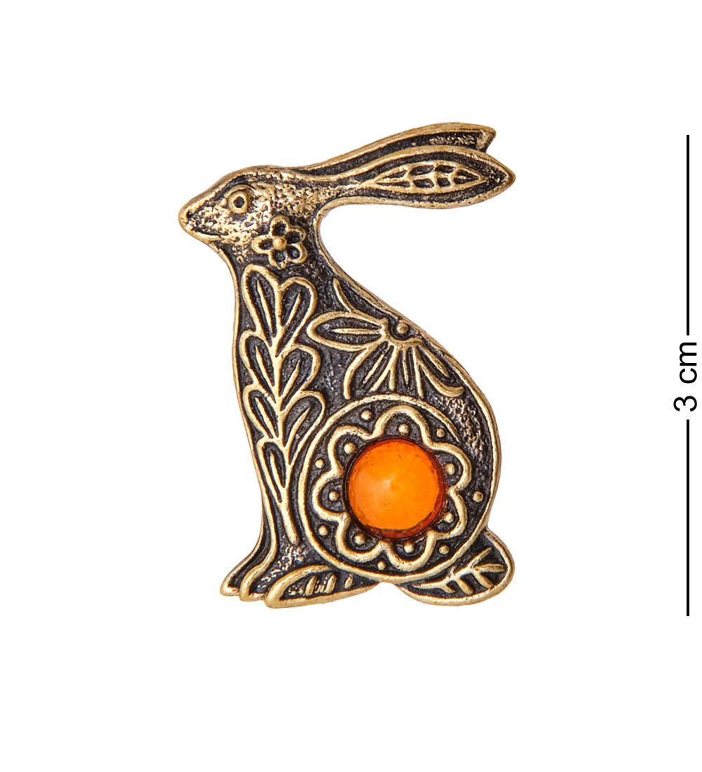 AM-3444 Брошь «Заяц Расписной» (латунь, янтарь)