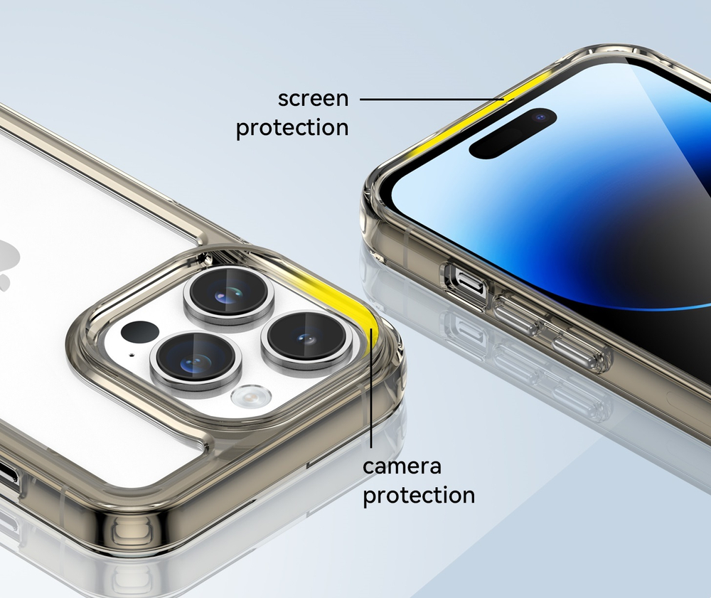 Чехол двухкомпонентный с защитными рамками серого цвета для iPhone 14 Pro Max, мягкий отклик кнопок