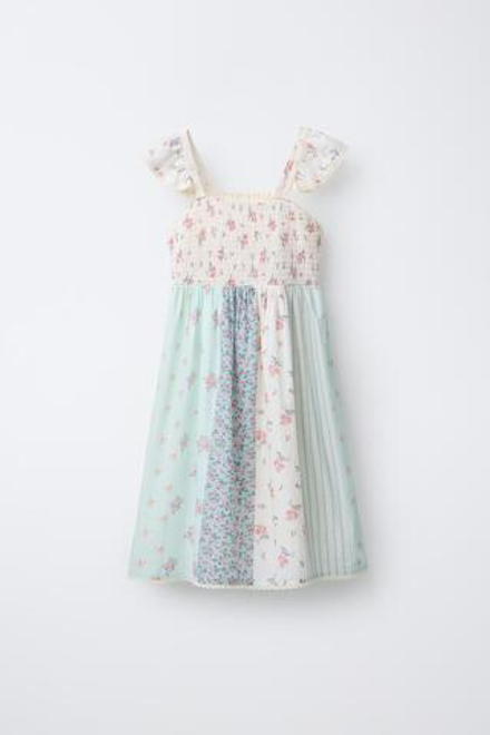 ZARA ПЛАТЬЕ ПЭЧВОРК С ЦВЕТОЧНЫМ КРУЖЕВОМ, ЦВЕТ МОРСКОЙ ВОЛНЫ