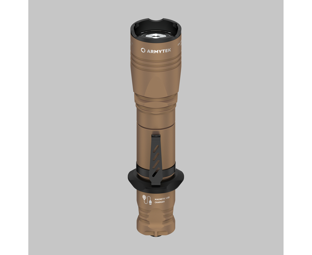 Тактический фонарь Armytek Dobermann Pro Magnet USB с теплым оттенком света, песочный, размер: тёплый свет