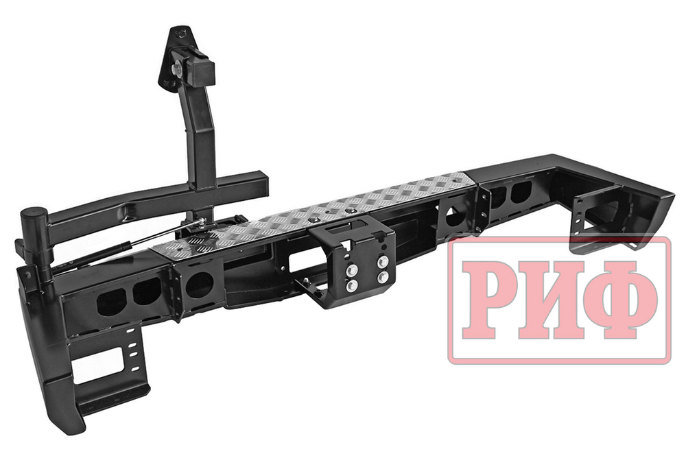 Бампер силовой задний УАЗ Патриот 2015+ с площадкой под лебедку, калиткой и фонарями стандарт РИФ