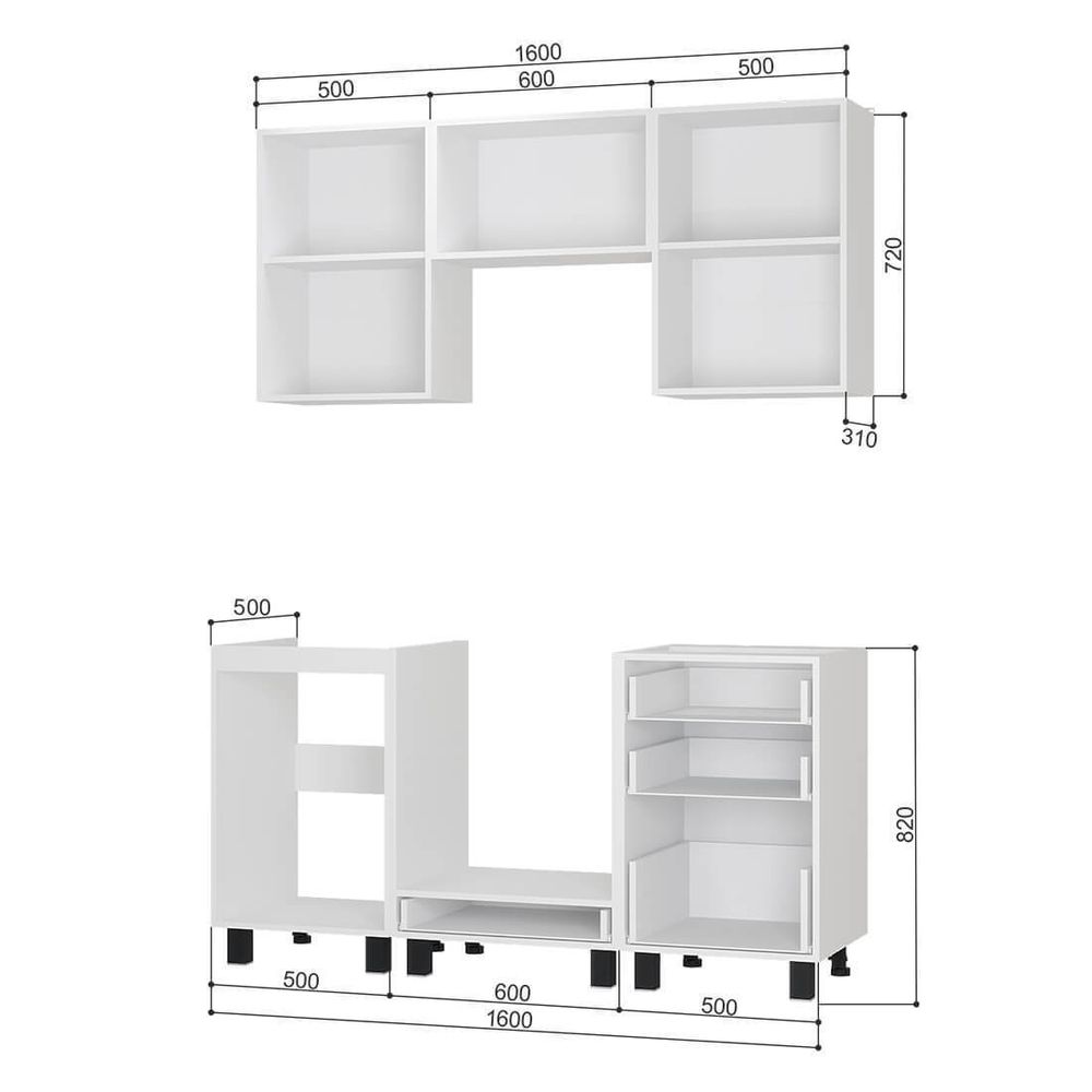 Кухня Сканди 1,6 м комплектация №3 без столешницы