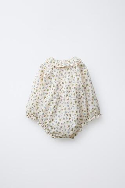 ZARA БОДИ С ЦВЕТОЧНЫМ ТЕКСТУРНЫМ РИСУНКОМ, СЛОНОВАЯ КОСТЬ