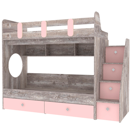 Двухъярусная кровать КарИВи Фортуна-2 Бетон Розовый