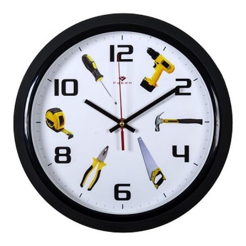 Часы 21 Bek настенные  3024-128 круг d=30см, корпус черный "Инструменты" "Рубин"