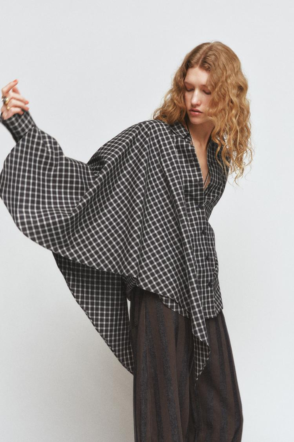 ZARA РУБАШКА В КЛЕТКУ С ПЛАТКОМ — ZW COLLECTION, МОРСКОЙ СИНИЙ