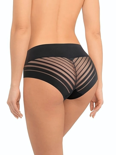 Высокие трусики-слипы с полупрозрачной задней частью в полоску (Размер: M) (Цвет: черный)