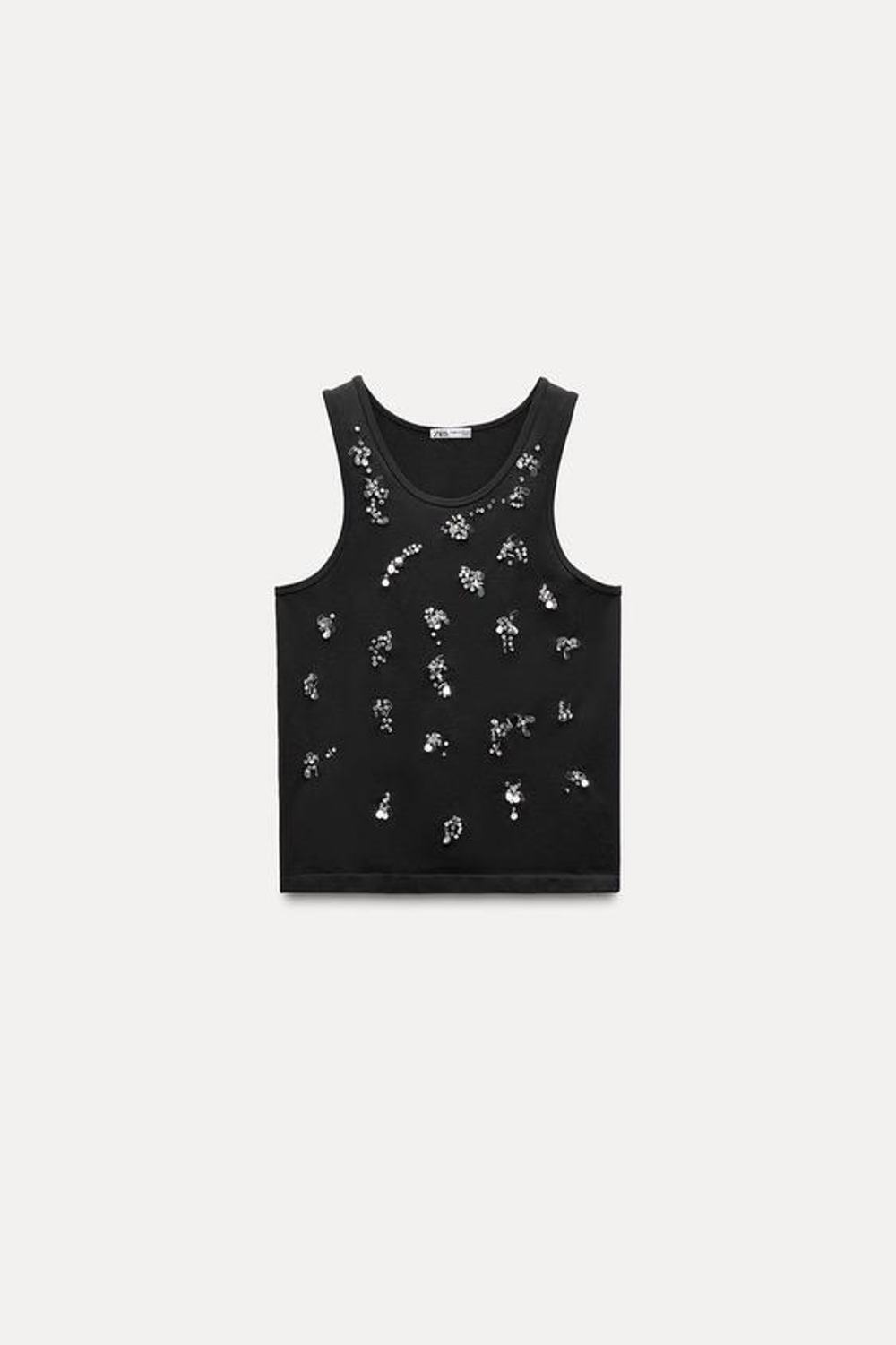 ZARA БЕСШОВНЫЙ ТОП СО СТРАЗАМИ, ЧЕРНЫЙ