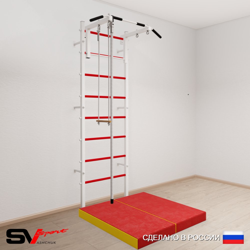 Шведская стенка Sv Sport усиленная 6154 (Турник стандарт/Канат/Трапеция/Мат 1м)
