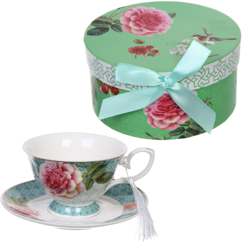 Чайная пара керамическая «Грация» (кружка 220мл+блюдце) в подарочной коробке, голубая