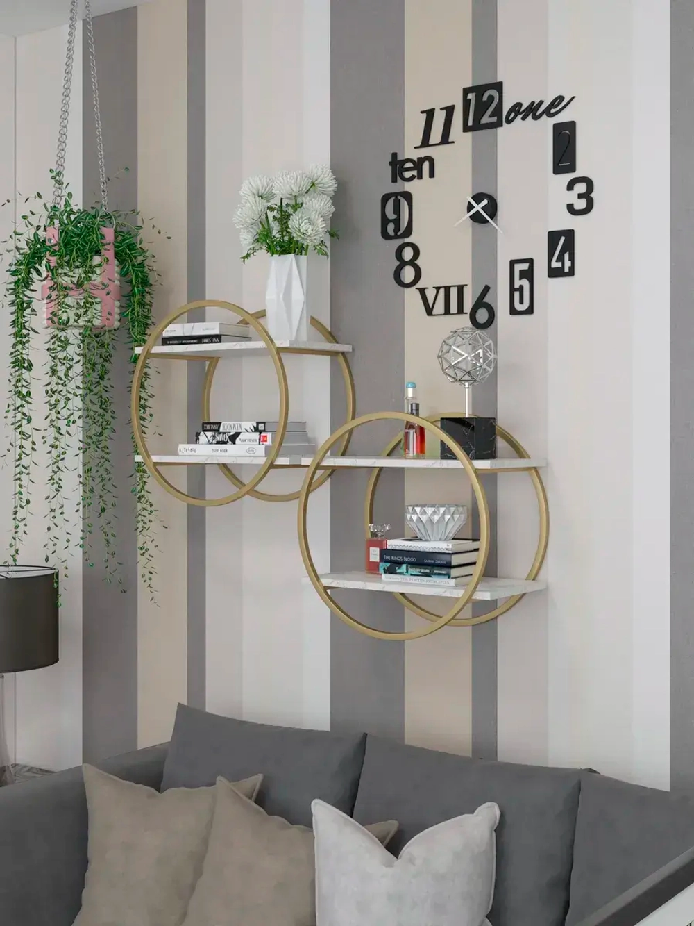 Набор полок круглых настенных злато-белых  - ЗБ