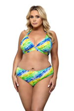 Раздельный купальник plus size с яркими диагональными полосами (Размер: 90D/44) (Цвет: разноцветный)