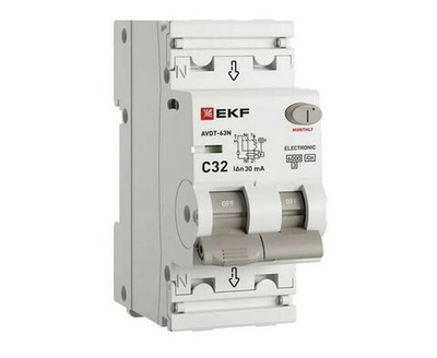Выключатель автоматический дифференциального тока 2п (1P+N) C 32А 30мА тип A 6кА АВДТ-63N (электрон.) PROxima EKF D63N26EA32C30