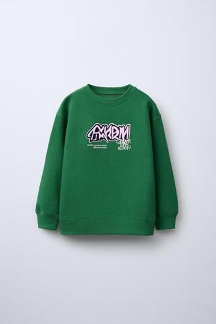 ZARA ТОЛСТОВКА С ПРИНТОМ «ГРАФФИТИ», ЗЕЛЕНЫЙ