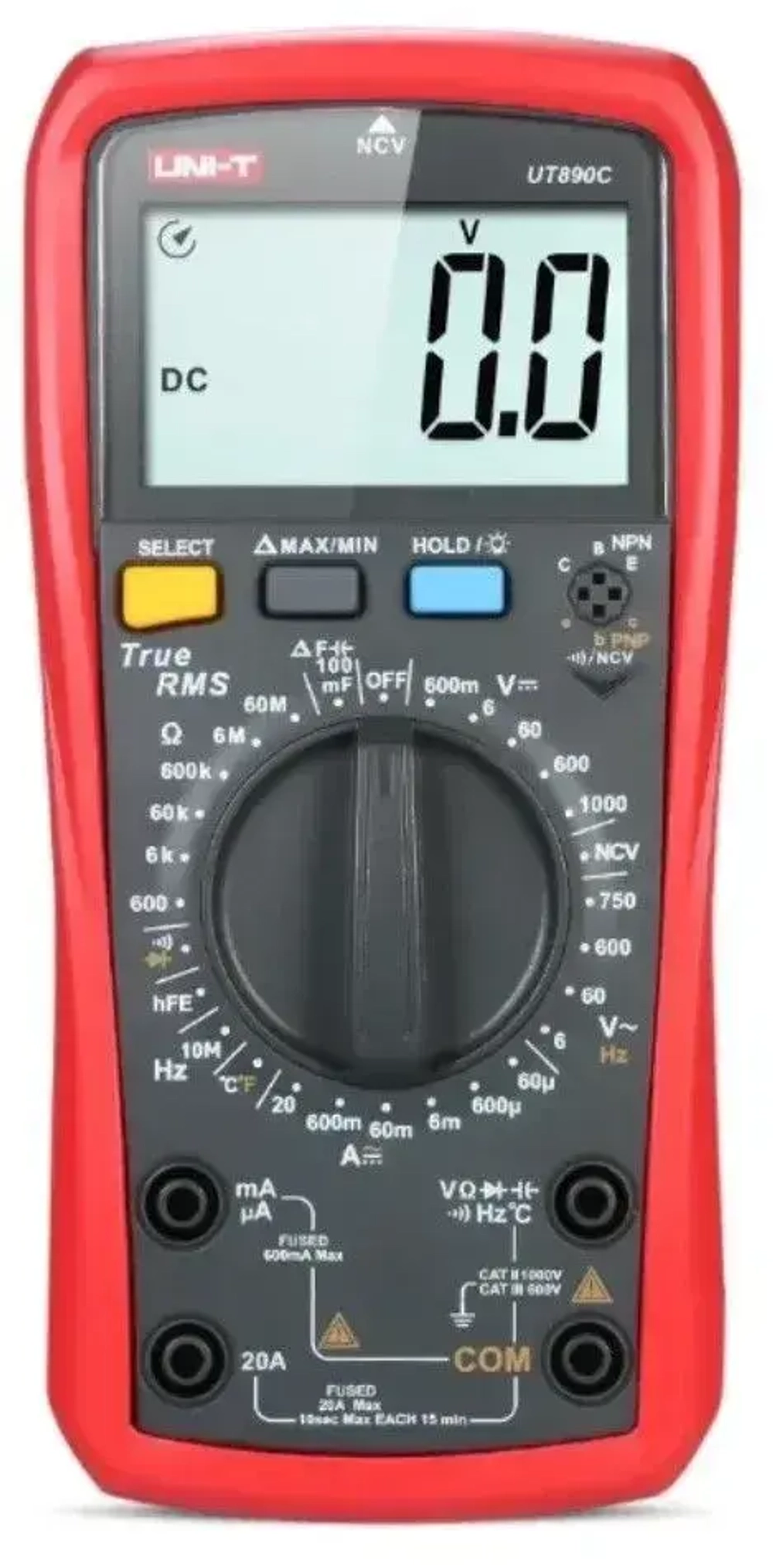 Мультиметр UT890C UNI-T оригинал ток 20А температура транзисторы емкость подсветка True RMS NCV REL