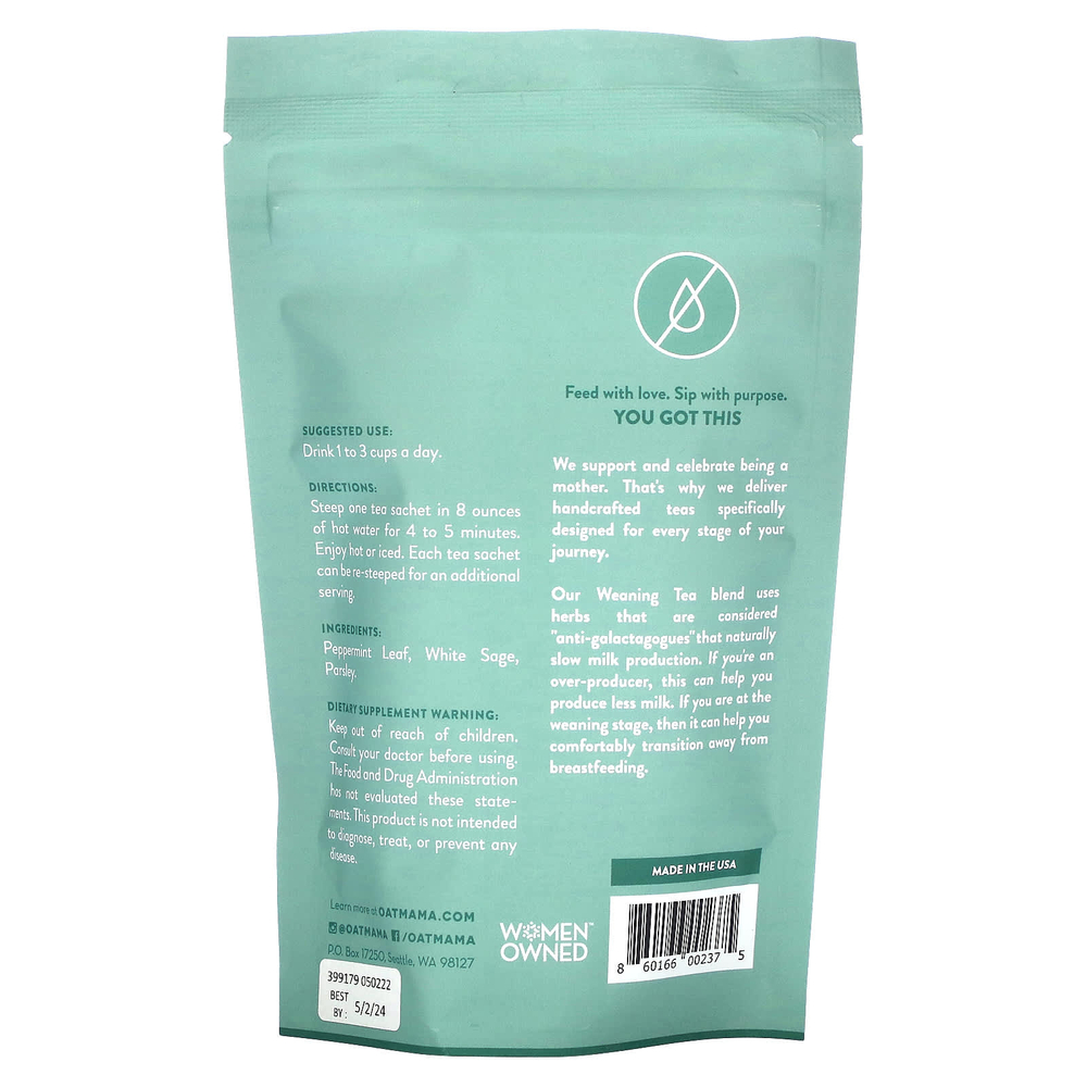 Oat Mama, чай, перечная мята, без кофеина, 14 пакетиков, 32 г