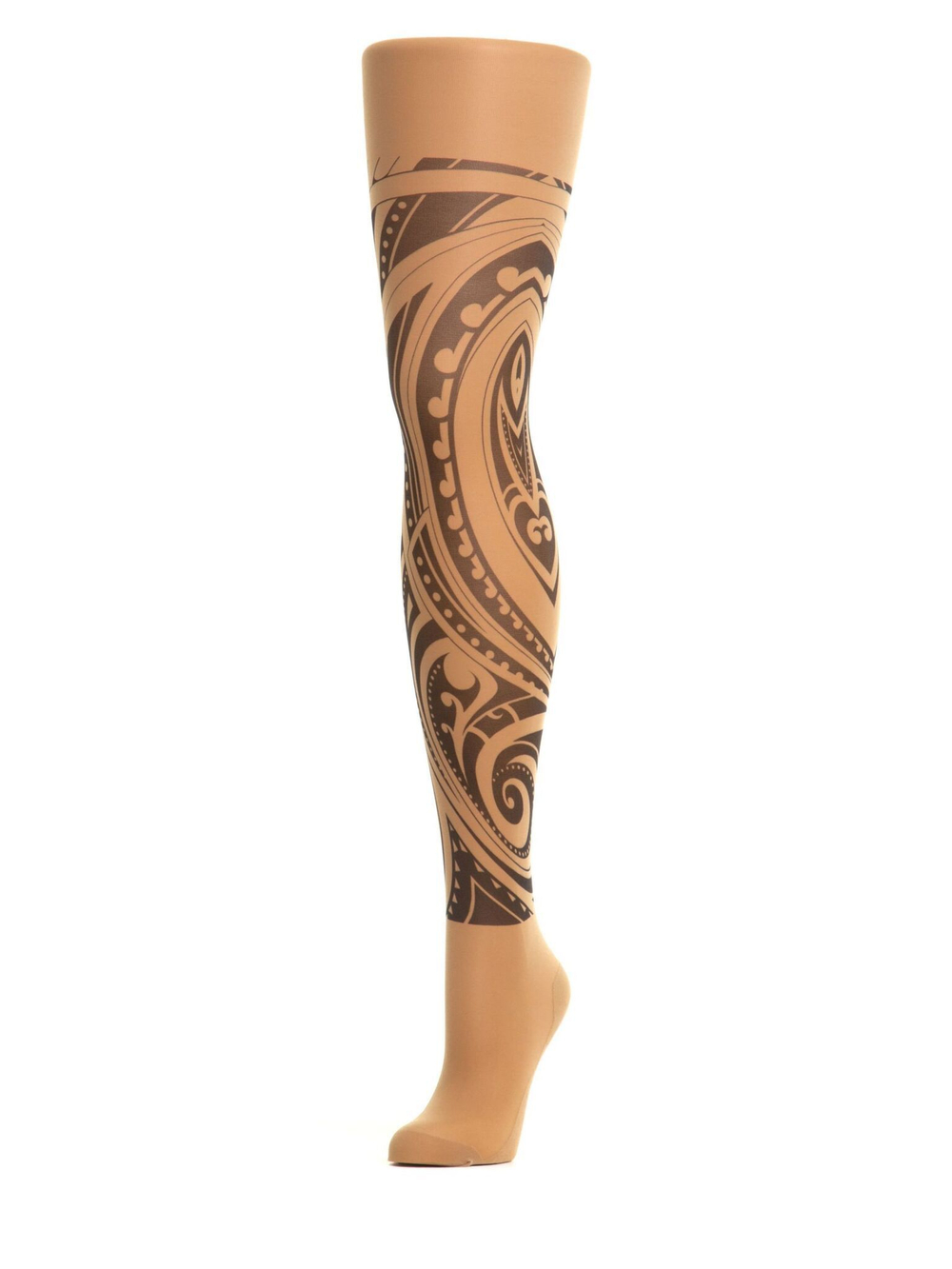 Женские колготки с имитацией тату-чулка на левой ноге (Размер: S-M-L) (Цвет: бежевый)