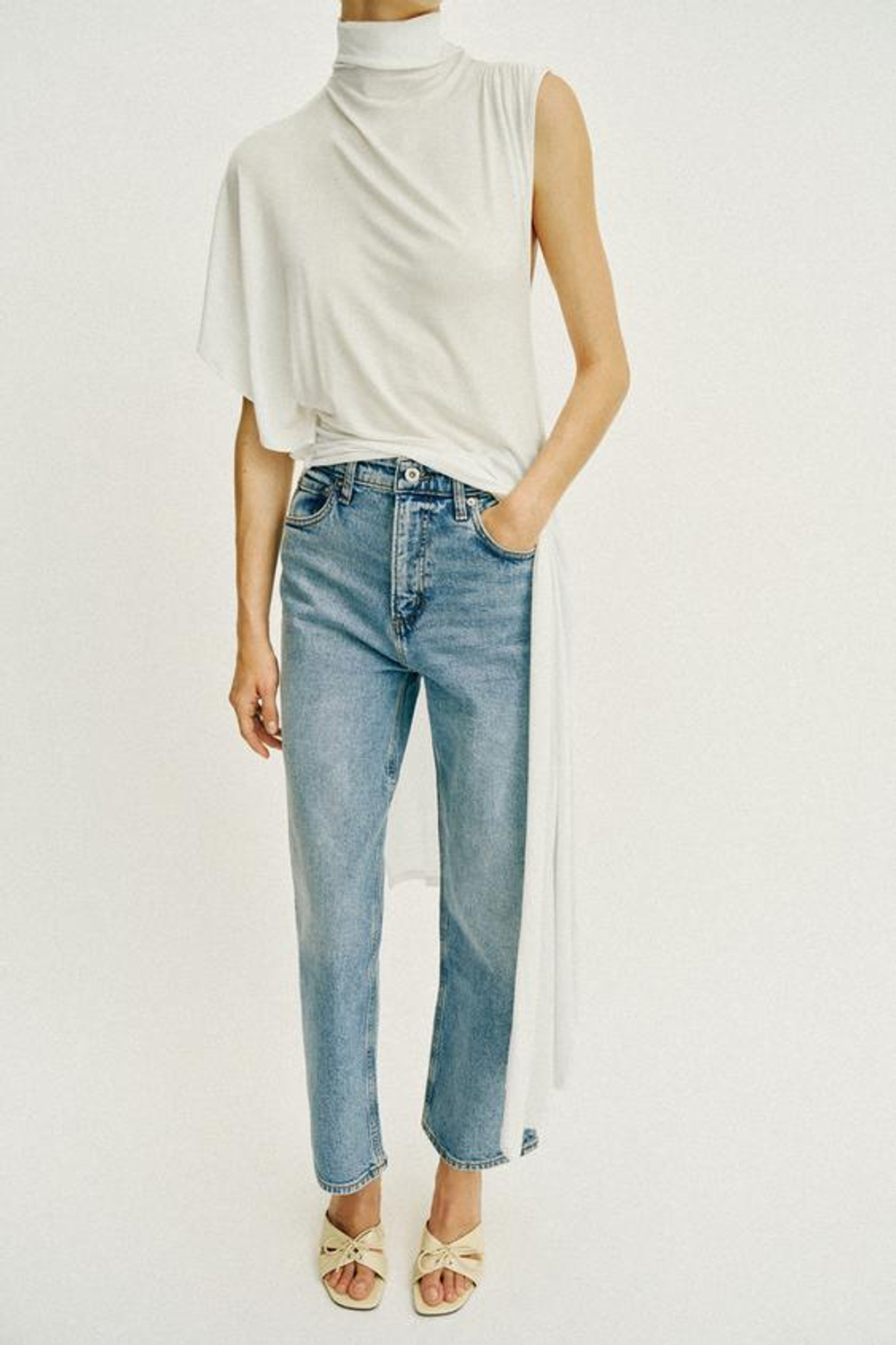 ZARA ДЖИНСЫ Z1975 STRAIGHT С ВЫСОКОЙ ПОСАДКОЙ, ВЫЦВЕТШИЙ СИНИЙ